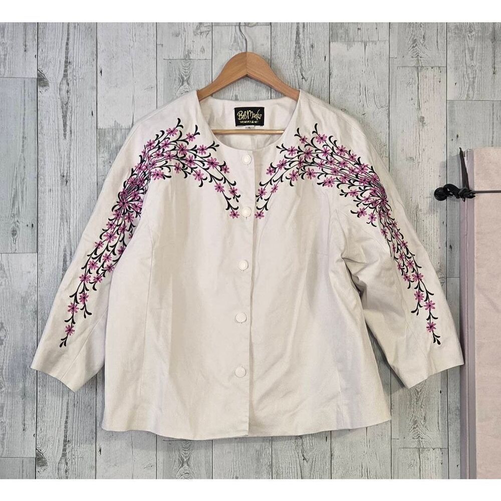 Bob Mackie Embroidered Pique Jacket Blazer Sz. XL